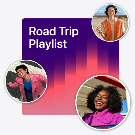 Coverbillede til en fælles playliste ved navn Road Trip Playlist omgivet af memojis