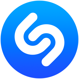 Blau-weißes kreisförmiges Shazam Logo mit konzentrischen Kreisen, die nach außen laufen